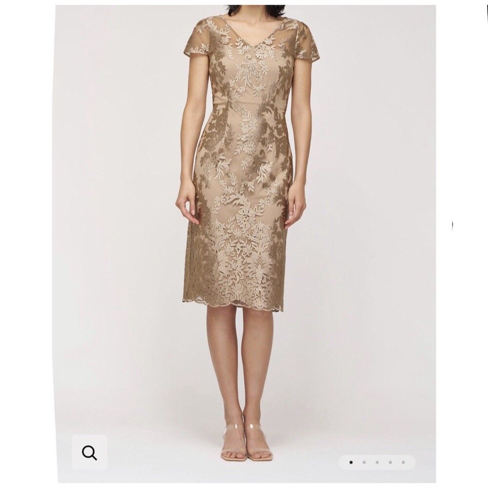 J.S. Collection 16 A Viva V Neck Cocktail Dress Almond Buff Beige Lace NWT $248